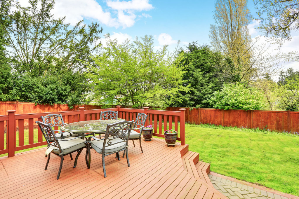 Large deck with dining space overlooking spacious well kept back yard. Northwest, USA